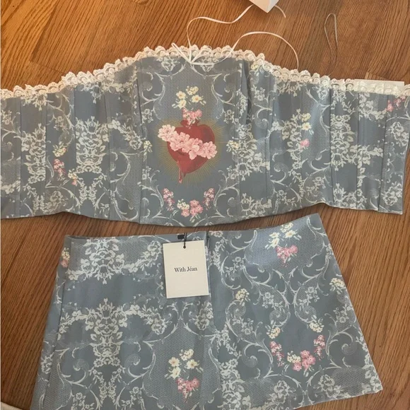 With Jean Blue and Pink Floral Set